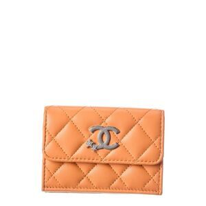 Chanel Orange Quilted Lambskin Leather Cc Stars Trifold Flap Wallet